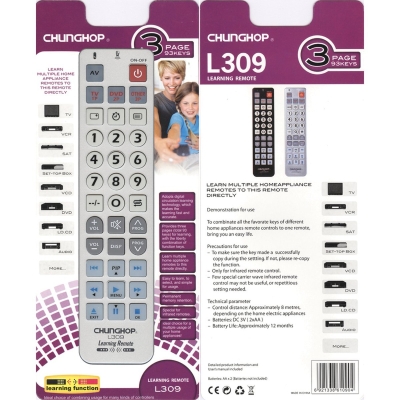 Универсальный, обучаемый пульт Chunghop RM-L309